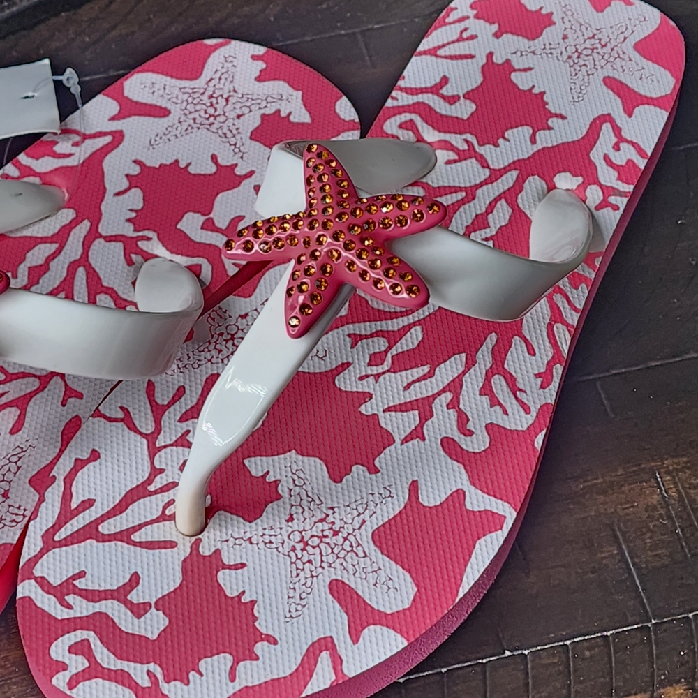 WLK By S.Miller Women's Pink and White Starfish Flip Flops Size 6 - Picture 5 of 6